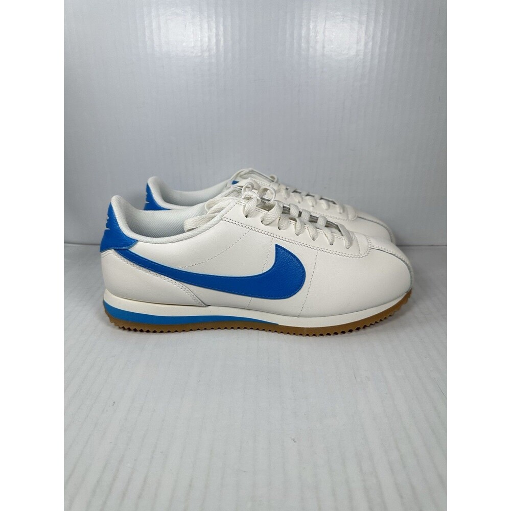 Size 9.5 Nike Cortez Men Leather Sneakers Shoes DM4044-112 Sail/Light Photo Blue